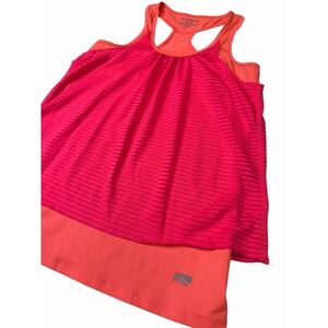 Womens Medium Marika Tek Dry Wik Orange & Pink Layered Tank Top Racer Back Yoga